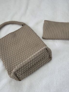 Woven Taupe Hobo Bag with Matching Pouch